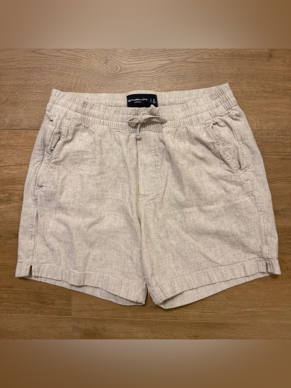 Abercrombie & Fitch Men's Linen-Blend Pull-On Stretch Shorts, Cream, Size Small